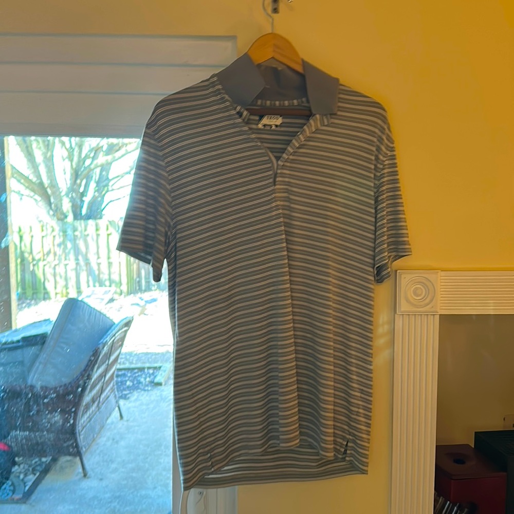 IZOD Mens medium golf shirt grey and white stripes
